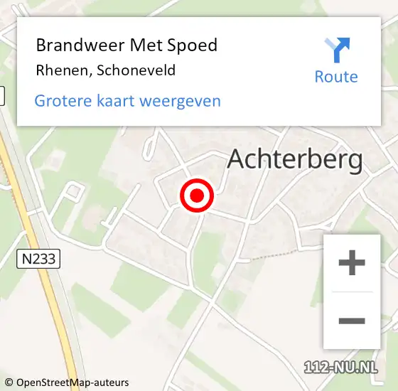 Locatie op kaart van de 112 melding: Brandweer Met Spoed Naar Rhenen, Schoneveld op 12 maart 2020 21:08