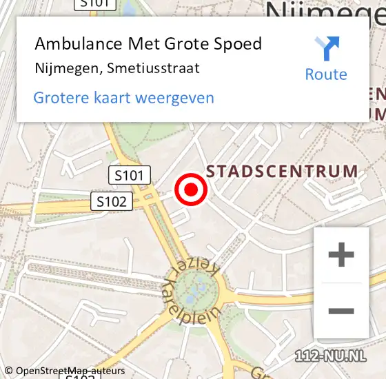 Locatie op kaart van de 112 melding: Ambulance Met Grote Spoed Naar Nijmegen, Smetiusstraat op 13 maart 2020 02:33