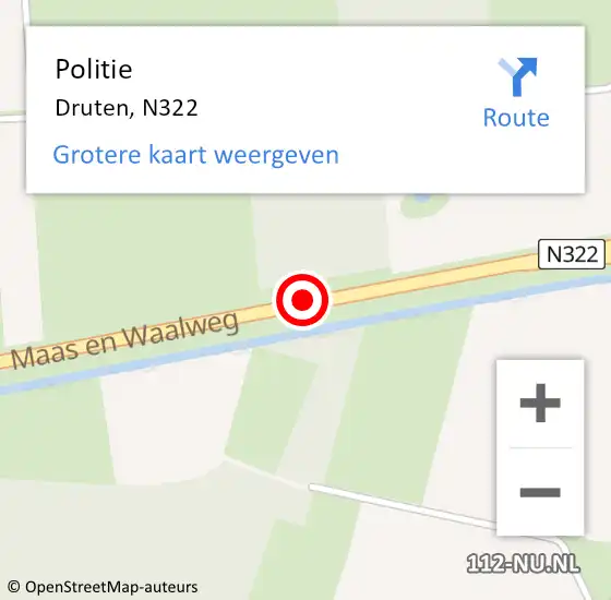 Locatie op kaart van de 112 melding: Politie Druten, N322 op 13 maart 2020 07:49