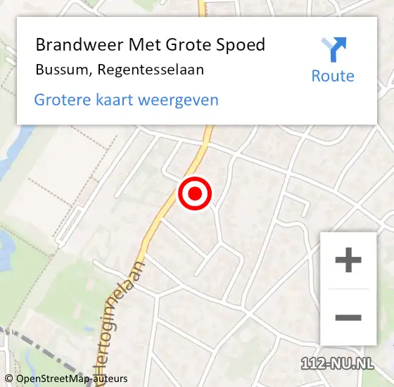 Locatie op kaart van de 112 melding: Brandweer Met Grote Spoed Naar Bussum, Regentesselaan op 13 maart 2020 08:17