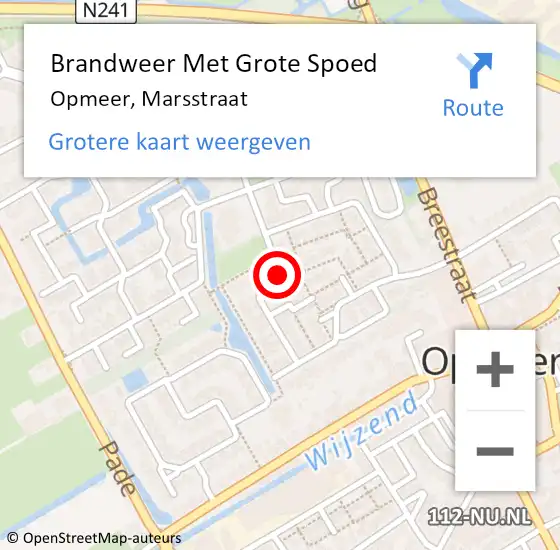 Locatie op kaart van de 112 melding: Brandweer Met Grote Spoed Naar Opmeer, Marsstraat op 13 maart 2020 09:15