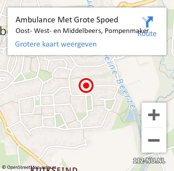Locatie op kaart van de 112 melding: Ambulance Met Grote Spoed Naar Oost- West- en Middelbeers, Pompenmaker op 13 maart 2020 09:50
