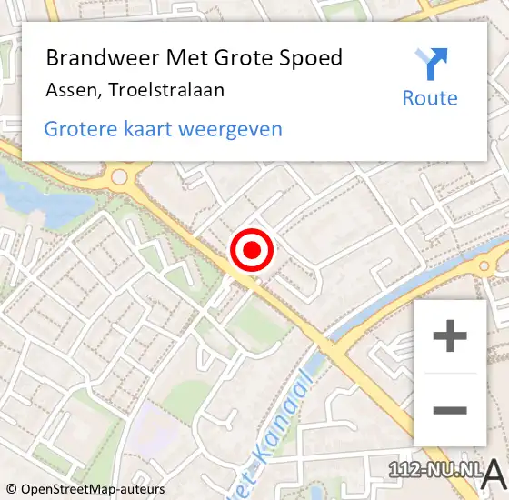 Locatie op kaart van de 112 melding: Brandweer Met Grote Spoed Naar Assen, Troelstralaan op 13 maart 2020 12:34