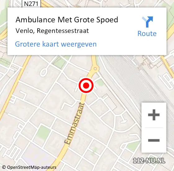 Locatie op kaart van de 112 melding: Ambulance Met Grote Spoed Naar Venlo, Regentessestraat op 13 maart 2020 13:51