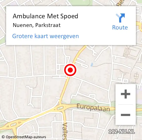 Locatie op kaart van de 112 melding: Ambulance Met Spoed Naar Nuenen, Parkstraat op 13 maart 2020 14:41