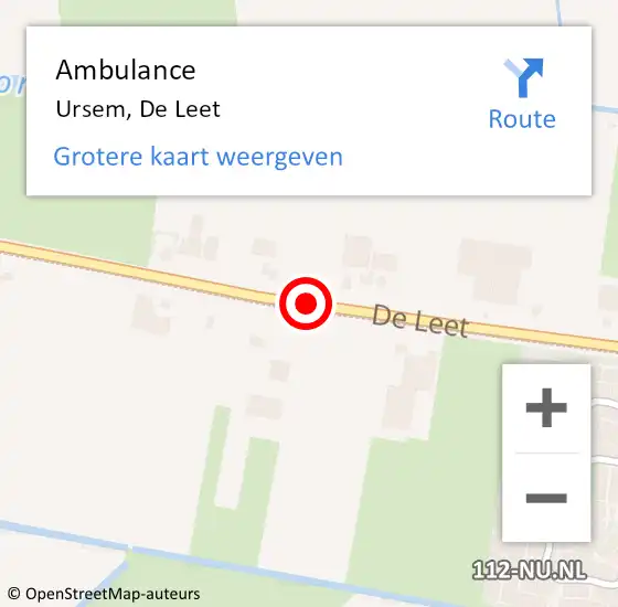 Locatie op kaart van de 112 melding: Ambulance Ursem, De Leet op 13 maart 2020 15:17