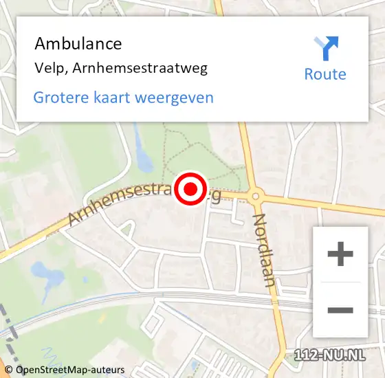 Locatie op kaart van de 112 melding: Ambulance Velp, Arnhemsestraatweg op 13 maart 2020 16:20