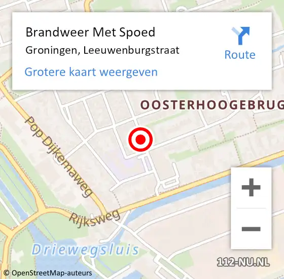 Locatie op kaart van de 112 melding: Brandweer Met Spoed Naar Groningen, Leeuwenburgstraat op 13 maart 2020 16:39