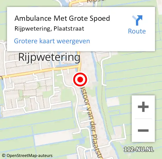 Locatie op kaart van de 112 melding: Ambulance Met Grote Spoed Naar Rijpwetering, Plaatstraat op 1 mei 2014 10:02