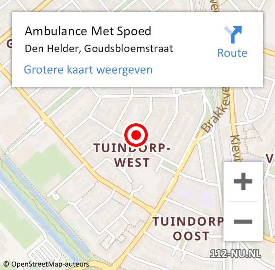 Locatie op kaart van de 112 melding: Ambulance Met Spoed Naar Den Helder, Goudsbloemstraat op 13 maart 2020 19:46