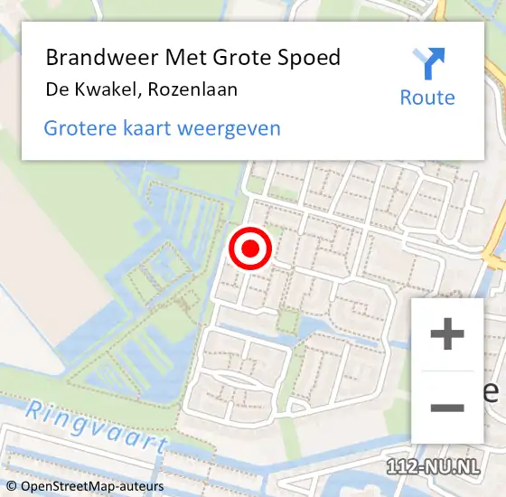 Locatie op kaart van de 112 melding: Brandweer Met Grote Spoed Naar De Kwakel, Rozenlaan op 13 maart 2020 21:42