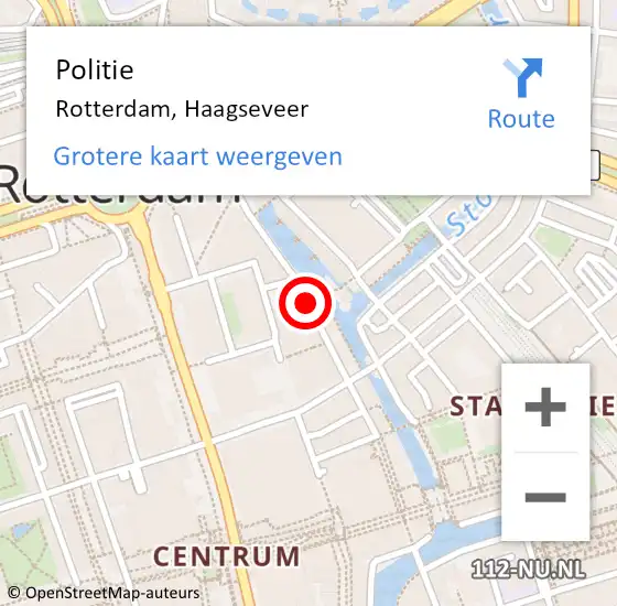 Locatie op kaart van de 112 melding: Politie Rotterdam, Haagseveer op 14 maart 2020 00:00
