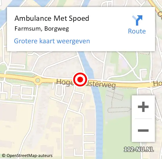Locatie op kaart van de 112 melding: Ambulance Met Spoed Naar Farmsum, Borgweg op 14 maart 2020 00:44