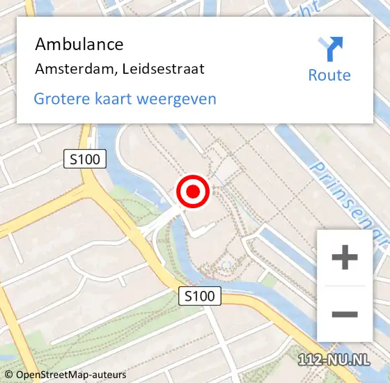 Locatie op kaart van de 112 melding: Ambulance Amsterdam, Leidsestraat op 14 maart 2020 02:26