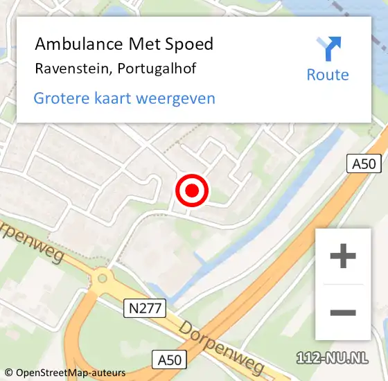 Locatie op kaart van de 112 melding: Ambulance Met Spoed Naar Ravenstein, Portugalhof op 14 maart 2020 05:00