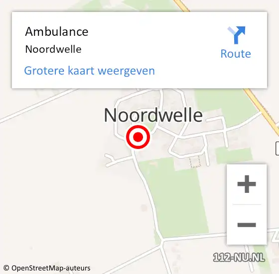 Locatie op kaart van de 112 melding: Ambulance Noordwelle op 14 maart 2020 06:58