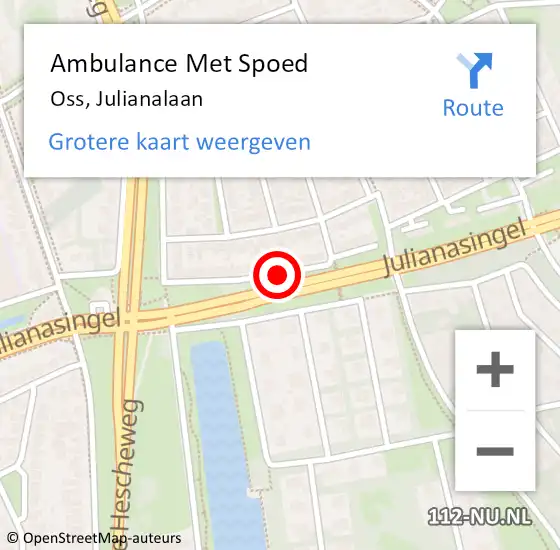 Locatie op kaart van de 112 melding: Ambulance Met Spoed Naar Oss, Julianalaan op 14 maart 2020 08:41