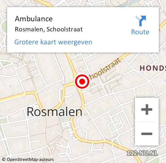 Locatie op kaart van de 112 melding: Ambulance Rosmalen, Schoolstraat op 14 maart 2020 08:57