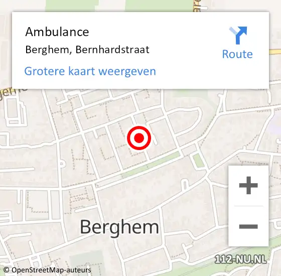 Locatie op kaart van de 112 melding: Ambulance Berghem, Bernhardstraat op 14 maart 2020 10:58