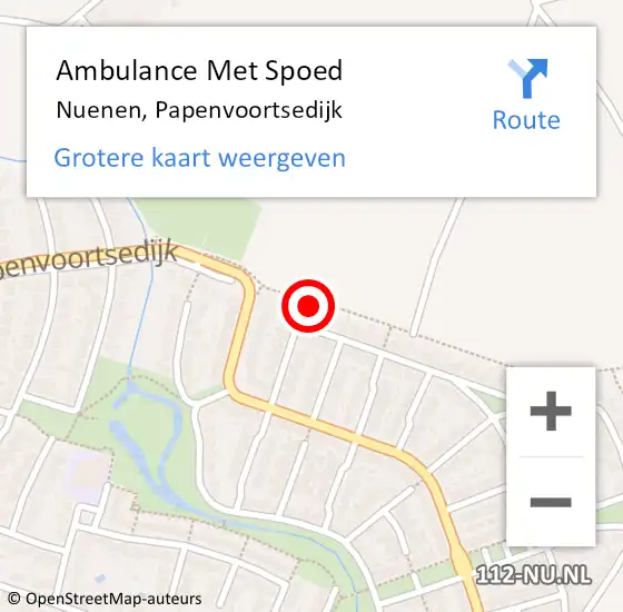 Locatie op kaart van de 112 melding: Ambulance Met Spoed Naar Nuenen, Papenvoortsedijk op 14 maart 2020 11:19