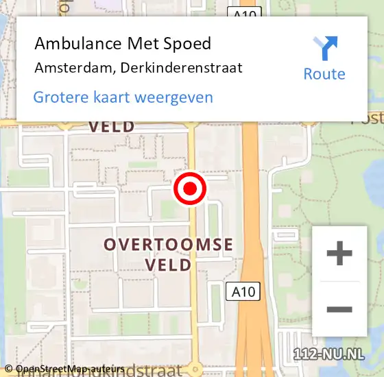 Locatie op kaart van de 112 melding: Ambulance Met Spoed Naar Amsterdam, Derkinderenstraat op 14 maart 2020 12:01