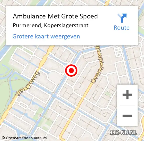 Locatie op kaart van de 112 melding: Ambulance Met Grote Spoed Naar Purmerend, Koperslagerstraat op 14 maart 2020 12:49