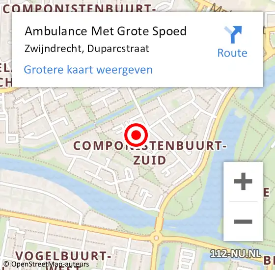 Locatie op kaart van de 112 melding: Ambulance Met Grote Spoed Naar Zwijndrecht, Duparcstraat op 14 maart 2020 14:40