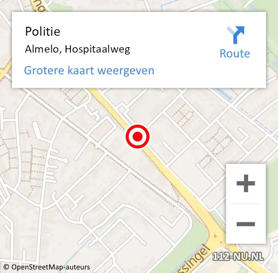 Locatie op kaart van de 112 melding: Politie Almelo, Hospitaalweg op 14 maart 2020 15:18