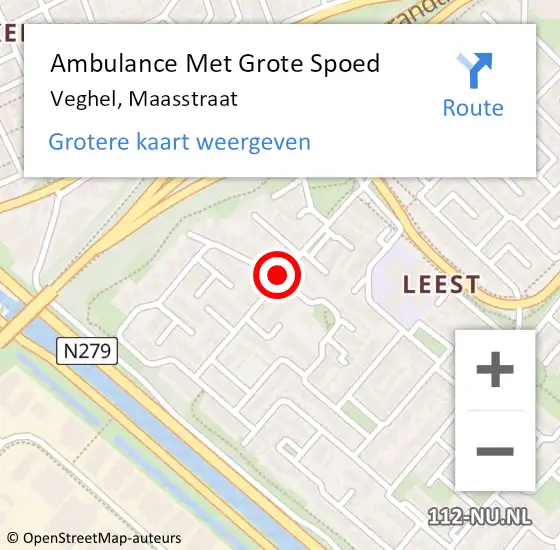 Locatie op kaart van de 112 melding: Ambulance Met Grote Spoed Naar Veghel, Maasstraat op 14 maart 2020 21:22