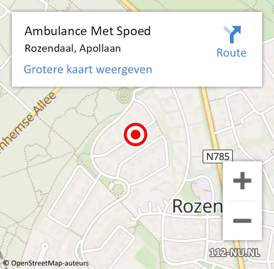 Locatie op kaart van de 112 melding: Ambulance Met Spoed Naar Rozendaal, Apollaan op 14 maart 2020 21:53