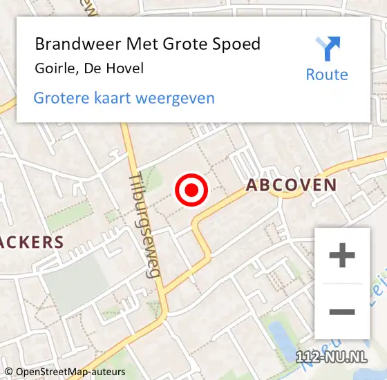 Locatie op kaart van de 112 melding: Brandweer Met Grote Spoed Naar Goirle, De Hovel op 15 maart 2020 00:04