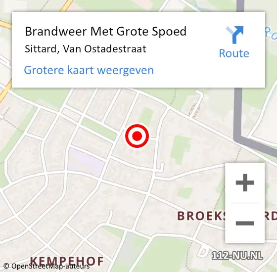 Locatie op kaart van de 112 melding: Brandweer Met Grote Spoed Naar Sittard, Van Ostadestraat op 15 maart 2020 02:59