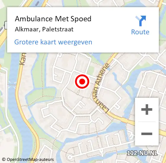 Locatie op kaart van de 112 melding: Ambulance Met Spoed Naar Alkmaar, Paletstraat op 15 maart 2020 04:44