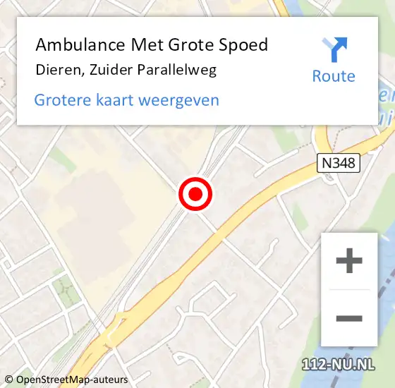 Locatie op kaart van de 112 melding: Ambulance Met Grote Spoed Naar Dieren, Zuider Parallelweg op 15 maart 2020 04:47