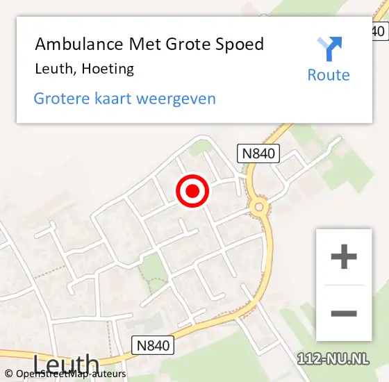 Locatie op kaart van de 112 melding: Ambulance Met Grote Spoed Naar Leuth, Hoeting op 15 maart 2020 08:55