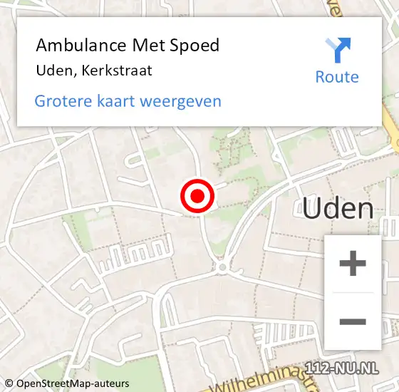 Locatie op kaart van de 112 melding: Ambulance Met Spoed Naar Uden, Kerkstraat op 15 maart 2020 09:04