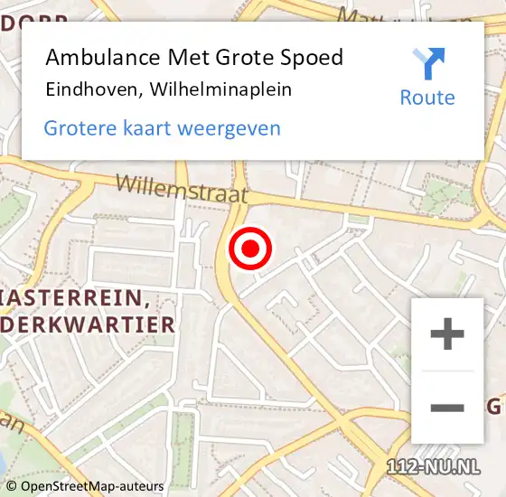 Locatie op kaart van de 112 melding: Ambulance Met Grote Spoed Naar Eindhoven, Wilhelminaplein op 15 maart 2020 09:12