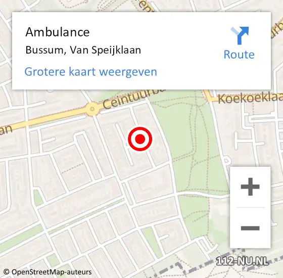 Locatie op kaart van de 112 melding: Ambulance Bussum, Van Speijklaan op 1 mei 2014 12:18