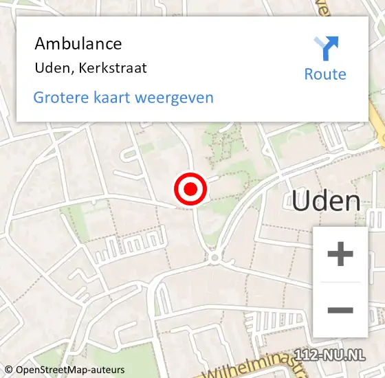 Locatie op kaart van de 112 melding: Ambulance Uden, Kerkstraat op 15 maart 2020 12:43