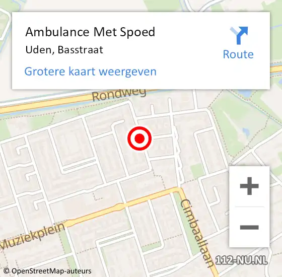 Locatie op kaart van de 112 melding: Ambulance Met Spoed Naar Uden, Basstraat op 15 maart 2020 12:51