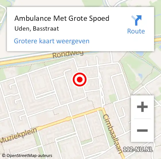 Locatie op kaart van de 112 melding: Ambulance Met Grote Spoed Naar Uden, Basstraat op 15 maart 2020 12:53