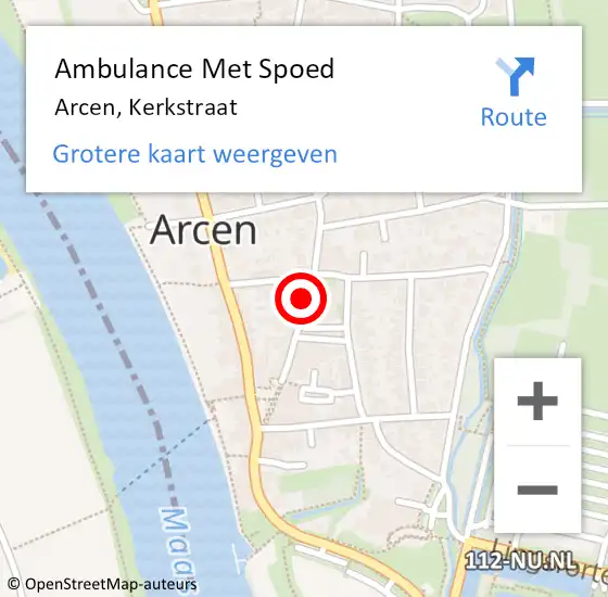 Locatie op kaart van de 112 melding: Ambulance Met Spoed Naar Arcen, Kerkstraat op 15 maart 2020 14:13