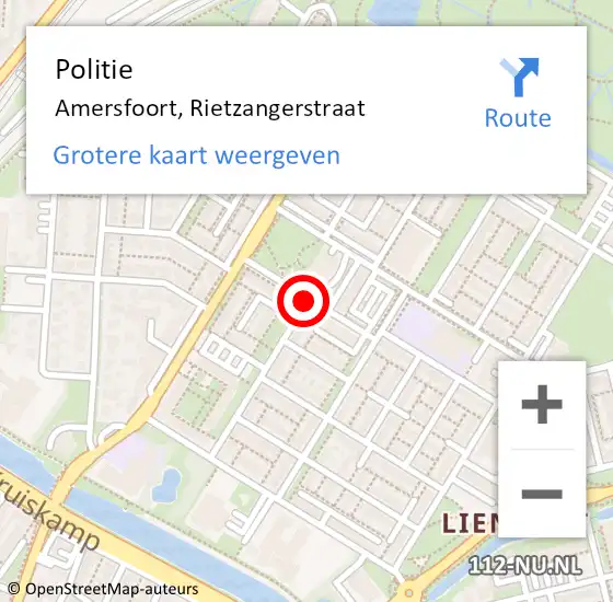 Locatie op kaart van de 112 melding: Politie Amersfoort, Rietzangerstraat op 15 maart 2020 15:40
