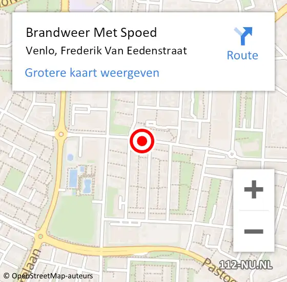 Locatie op kaart van de 112 melding: Brandweer Met Spoed Naar Venlo, Frederik Van Eedenstraat op 15 maart 2020 15:44