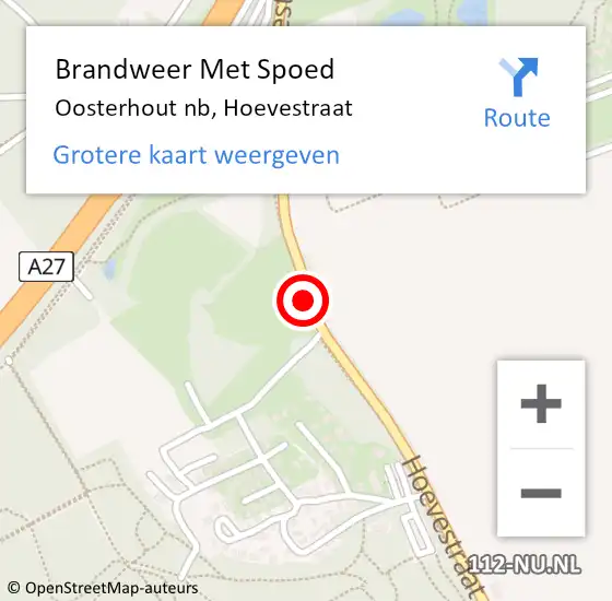 Locatie op kaart van de 112 melding: Brandweer Met Spoed Naar Oosterhout nb, Hoevestraat op 15 maart 2020 18:09