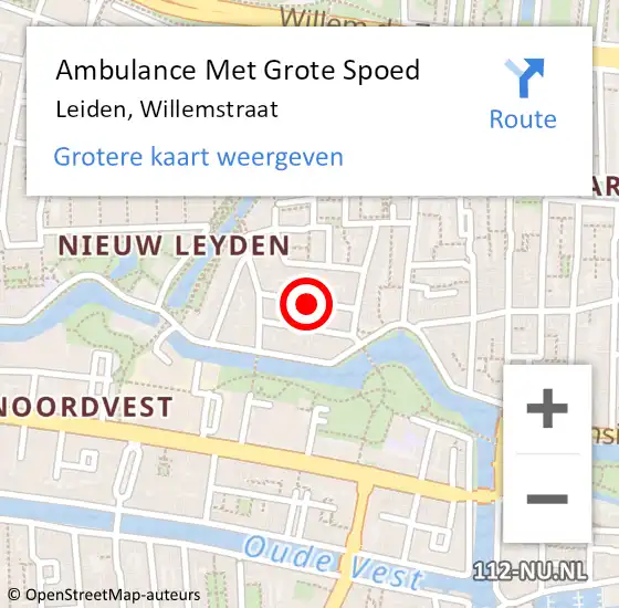 Locatie op kaart van de 112 melding: Ambulance Met Grote Spoed Naar Leiden, Willemstraat op 15 maart 2020 19:36