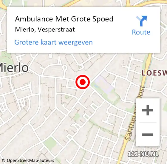 Locatie op kaart van de 112 melding: Ambulance Met Grote Spoed Naar Mierlo, Vesperstraat op 15 maart 2020 19:59