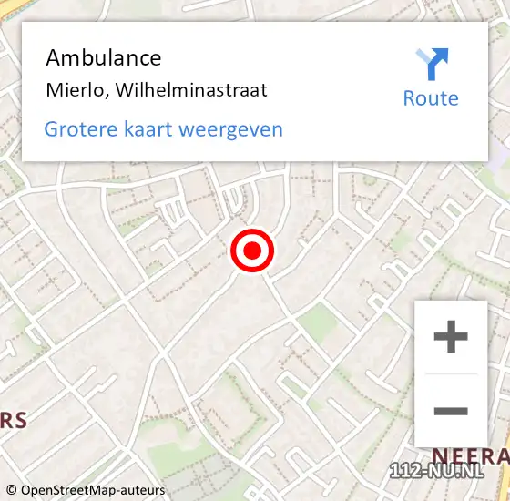 Locatie op kaart van de 112 melding: Ambulance Mierlo, Wilhelminastraat op 15 maart 2020 20:12