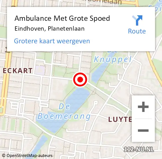 Locatie op kaart van de 112 melding: Ambulance Met Grote Spoed Naar Eindhoven, Planetenlaan op 16 maart 2020 00:04