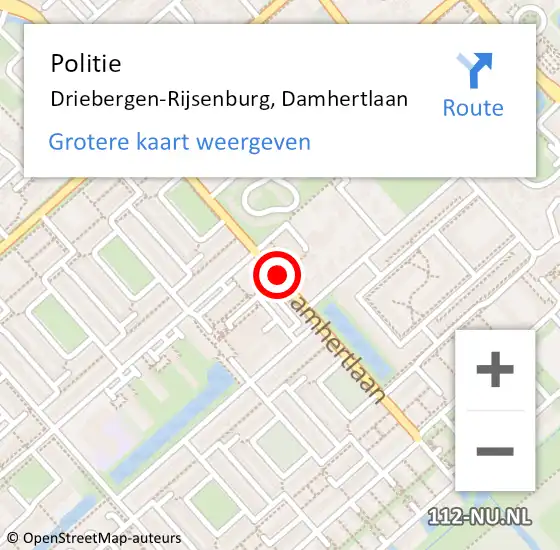 Locatie op kaart van de 112 melding: Politie Driebergen-Rijsenburg, Damhertlaan op 16 maart 2020 05:11